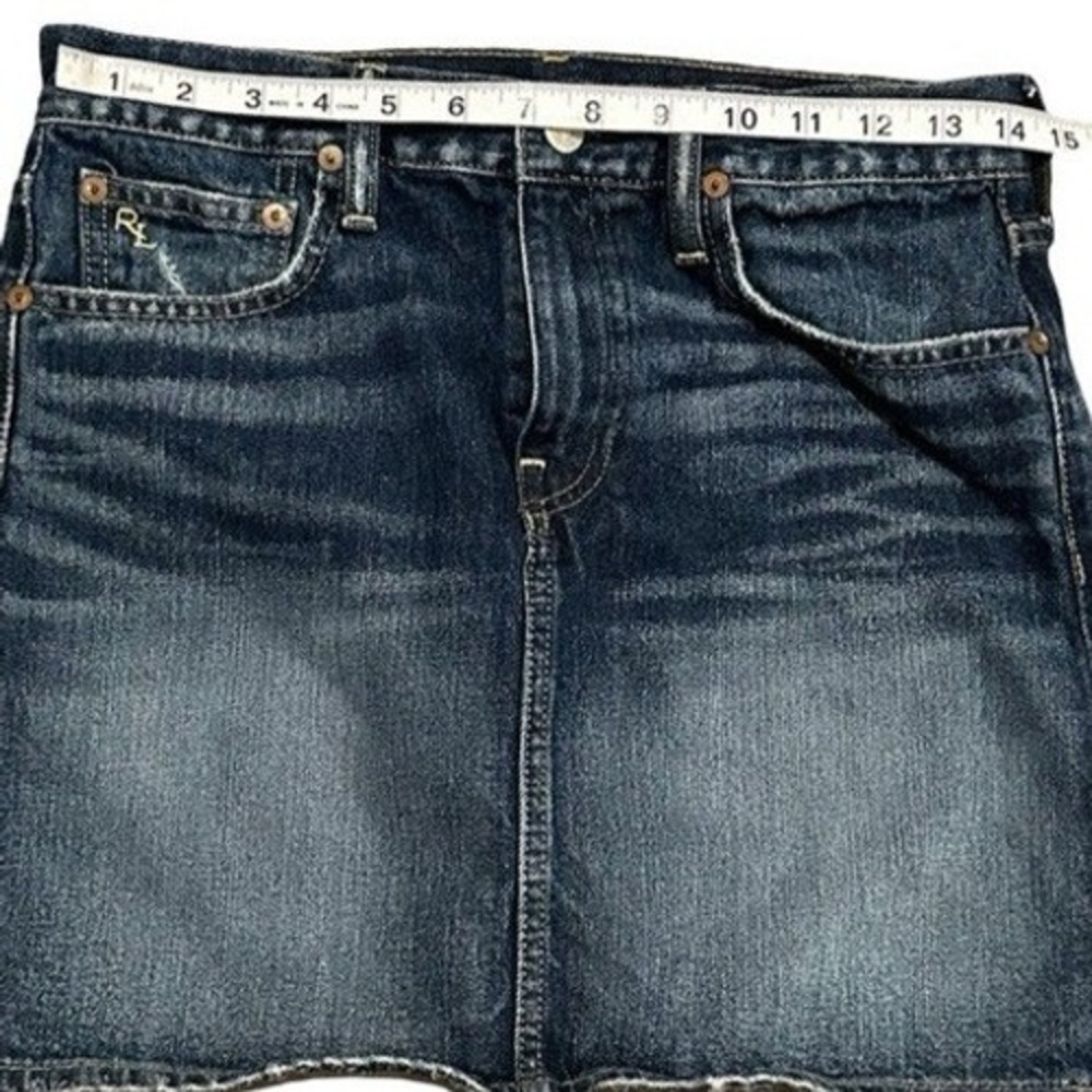 Polo Ralph Lauren Denim Skirt Blue Wash Distressed Raw Hem 90's Women's Size 4 - Picture 6 of 8